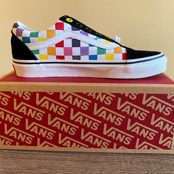 low top rainbow checkered vans